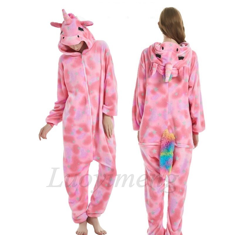 Kigurumi Unicorn Pajama Stitch Adult Animal Onesie Women Men Couple Pajamas Winter Pijamas Suit Panda Sleepwear Flannel Pyjamas