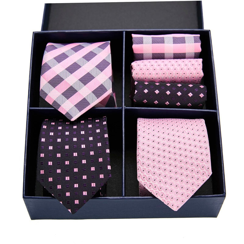 Gift box packing Silk Ties For Men Novelty Hanky  Set 3 Styles  Men's Tie Formal Red Cravat for Wedding Business Necktie