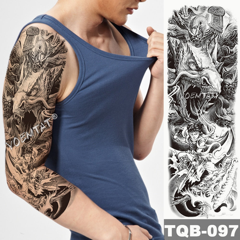Large Arm Sleeve Tattoo Japanese Wave Waterproof Temporary Tattoo Sticker Lily Peacock Men Full Tiger Fox Tatoo Body Art Women