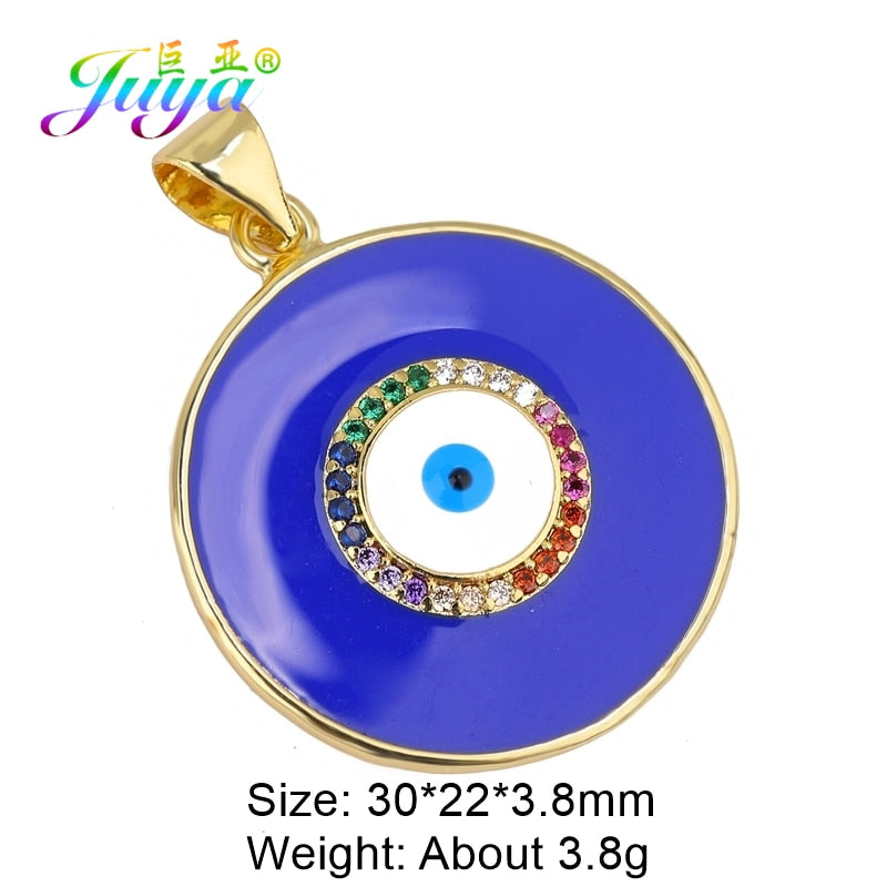 Juya DIY Luxury Multicolor Cubic Zirconia Enamel Greek Evil Eye Charms For Handmade Women Fashion Pendant Turkish Jewelry Making