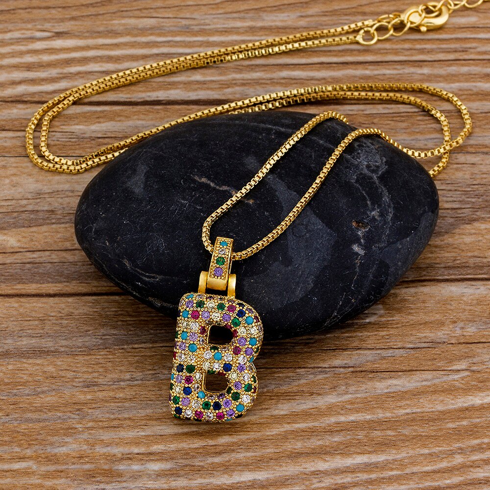 Nidin Luxury A-Z 26 Letters Zircon Pendant for Women Cute Rainbow Initials Name Necklace Fashion Party Wedding Birthday Jewelry