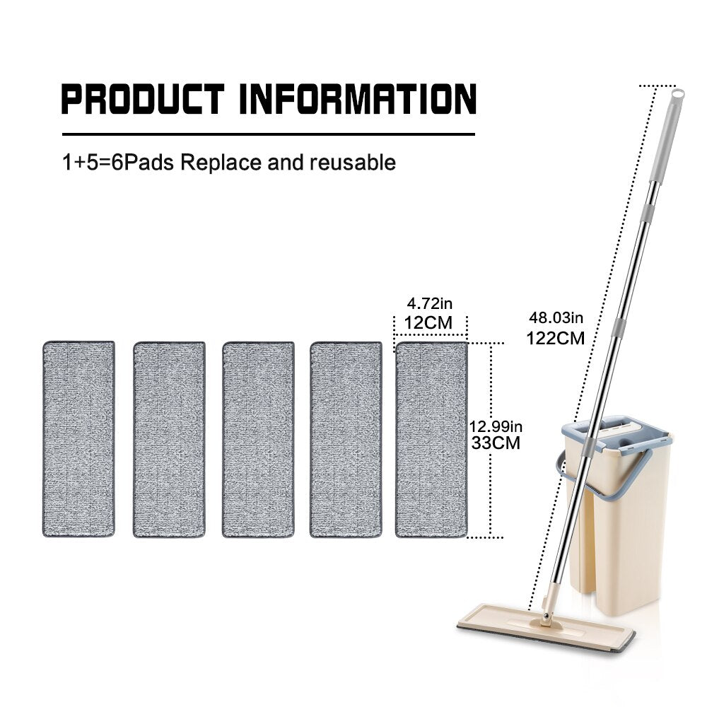 Squeeze Mop With Bucket Head 360 Rotating Flat Mop With Microfiber Pads Hand-free Wash Floor Mop Wet And Dry Home Cleaning Tool