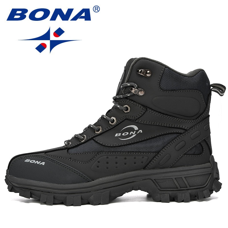 BONA New Designers Action Leather Shoes Climbing & Fishing Shoes Men Outdoor Shoes Man High Top Winter Boots Plush Comfy