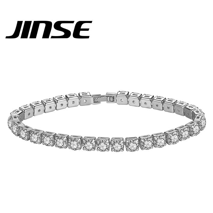 JINSE Gold Color Cubic Zirconia Tennis Bracelets For Men Women Fashion Jewelry Crystal Bracelet Bangle Pulseira Feminina