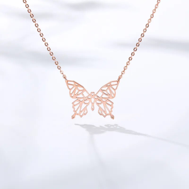 Origami Butterfly Necklace Geometric Animal Pendant Necklaces Insect  Decoration Choker Animal Jewelry Party Accessories