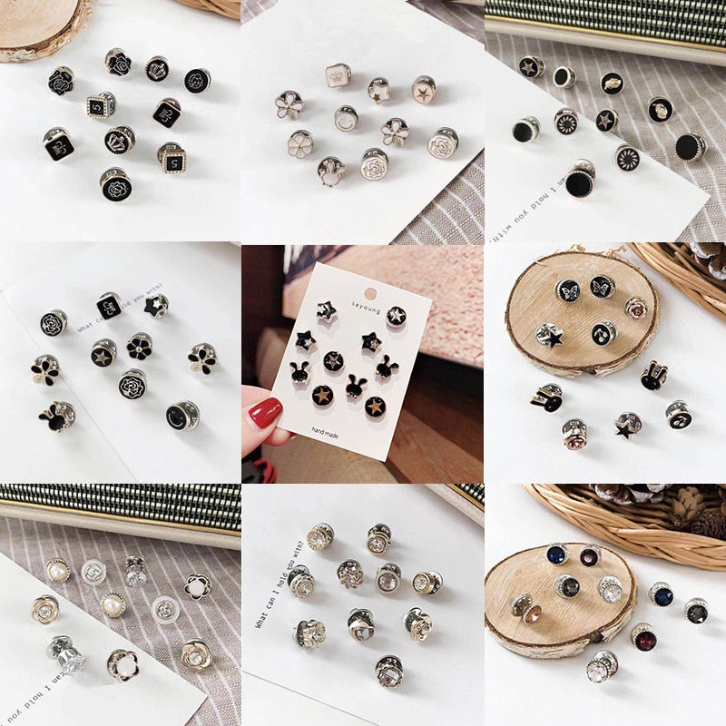 10 Pieces Button Brooch Set Imitation Pearl Rhinestones Pin Coat Clothes Accessories Gift Prevent Exposure Different Design Brooches for Women such as Flower, Pearl, Ribbon