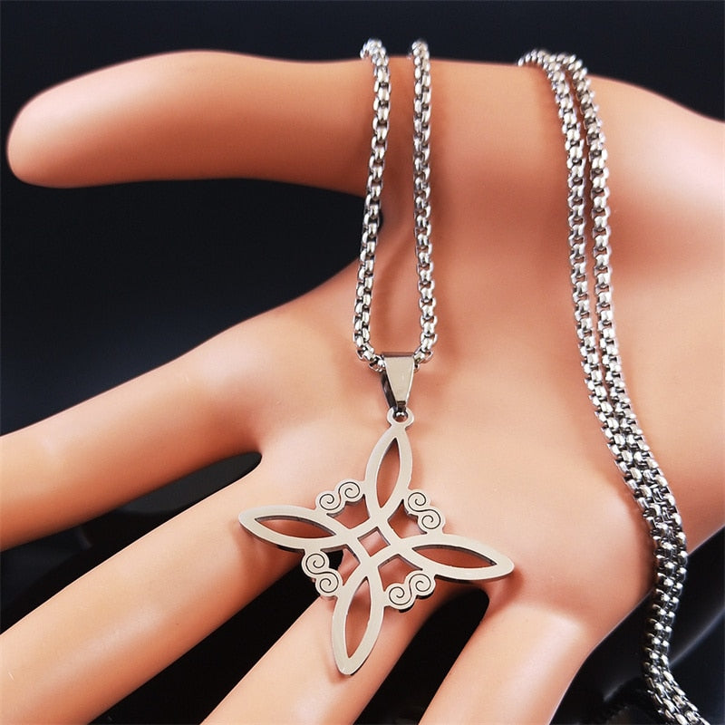 Witchcraft Stainless Steel Witch Knot Pendant Necklace for Women Man Silver Color Wicca Chain Necklaces Jewelry nudo de bruja