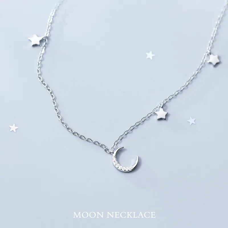 Modian  Moon And Stars Fashion Charm Choker Pendants Necklace Classic Luxury 925 Sterling Silver Sparkling Jewelry For Women