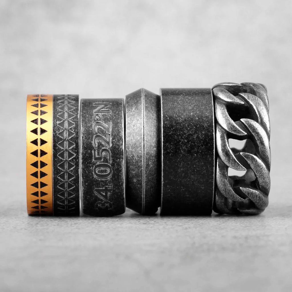 Retro Old Black Weave Cutout Stainless Steel Mens Rings Punk Hip Hop for Male Boyfriend Biker Jewelry Creativity Gift Wholesale