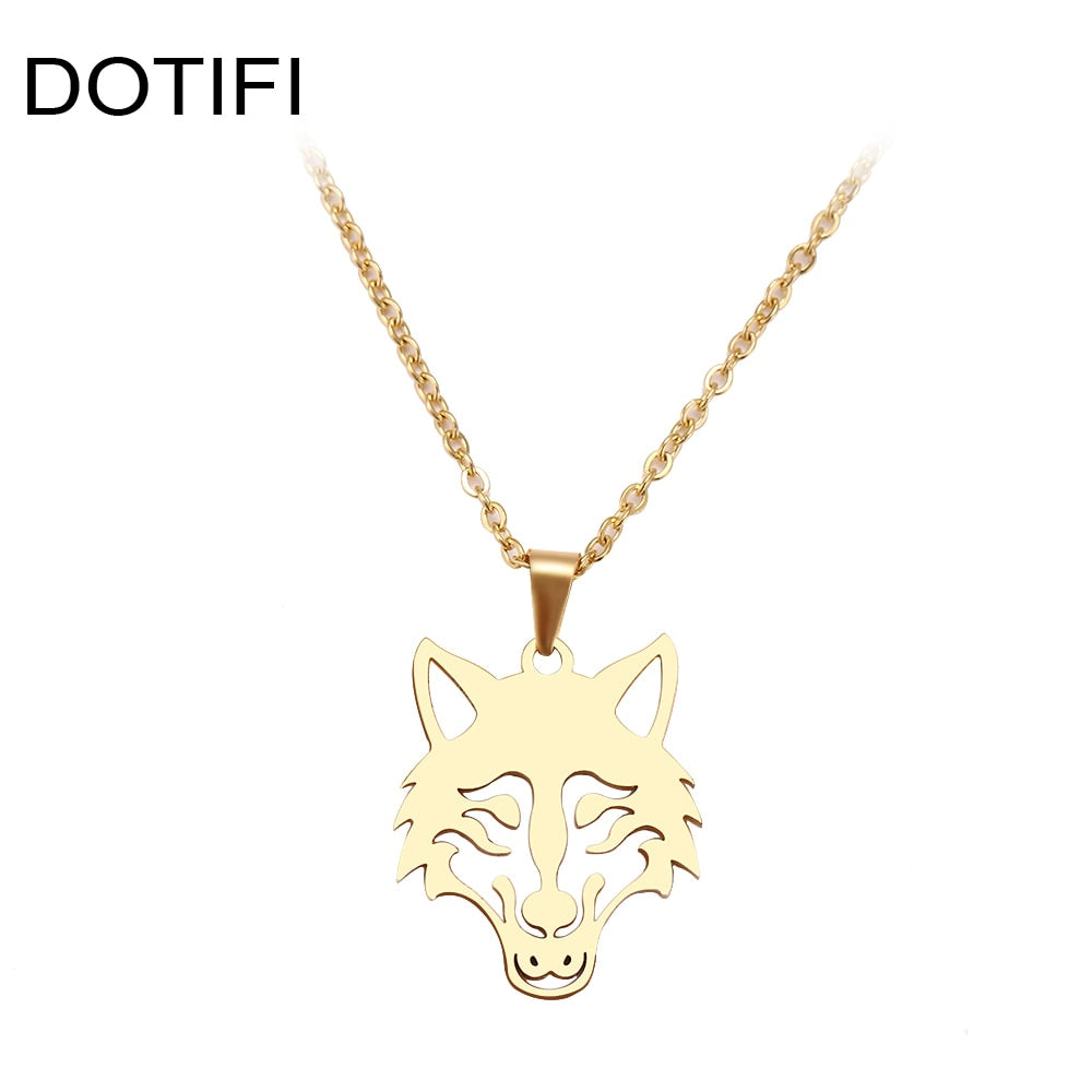 DOTIFI Stainless Steel Necklace For Women Man Wolf Head Choker Pendant Necklace Engagement Jewelry