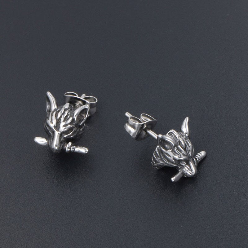 Men's Fashion Stainless Steel Wolf Stud Earrings Personality Motorcycle Party Steampunk Earrings Cool Earrings Jewelry 1Pcs