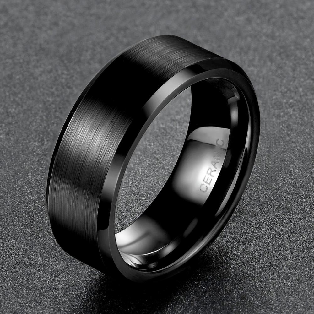 TIGRADE 4/6/8mm Black Ceramic Ring Men Brushed Comfort Fit Couple Wedding Band Engagement Rings For Men Women Size 4-15 Anel