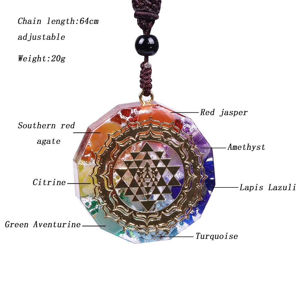 7 Chakra Energy Necklace Orgonite Pendant Sri Yantra Pendant Necklace Sacred Geometry Meditation Jewelry