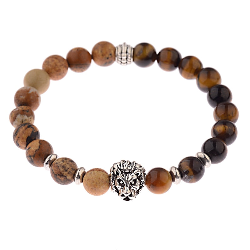 Classic Crown Lion Bracelet Men Fashion Tiger Eye Onyx Stone Handmade Beaded Charm Bracelet For Women Jewelry Pulsera Hombre