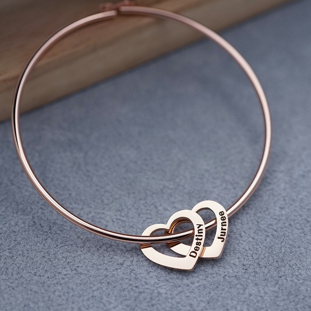 Custom Family Name Bracelet Stainless Steel Rose Gold Women Bangle Engraved Sister Name For Bestfriend Gifts