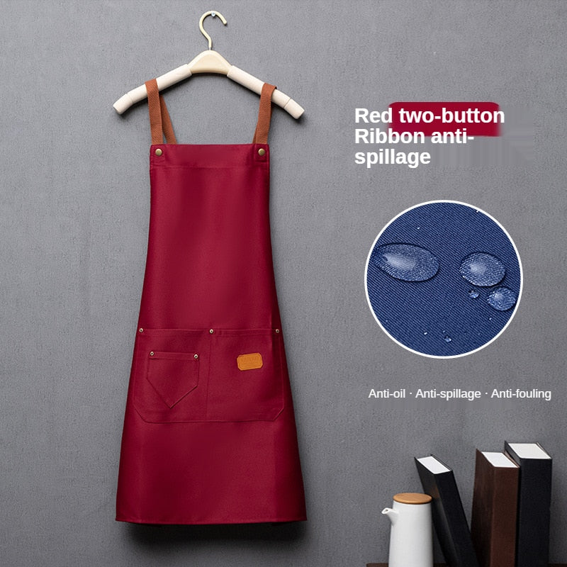 Customized personality logo signature men&#39;s and women&#39;s kitchen aprons home chef baking clothes with pockets adult bib waist bag