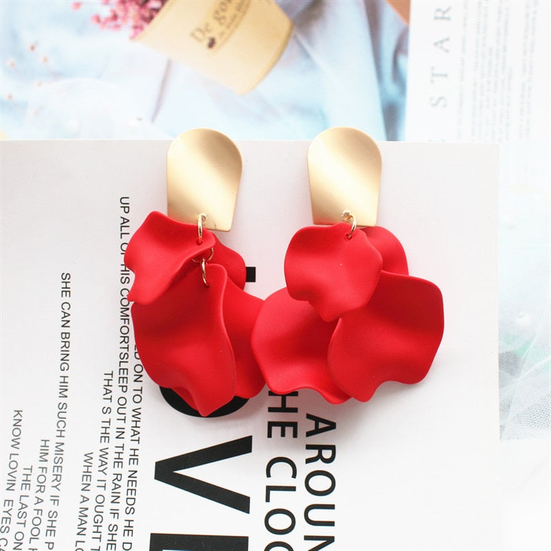 2019 hot fashion exaggerated earrings personality red rose petals long earrings beach party holiday earrings for women