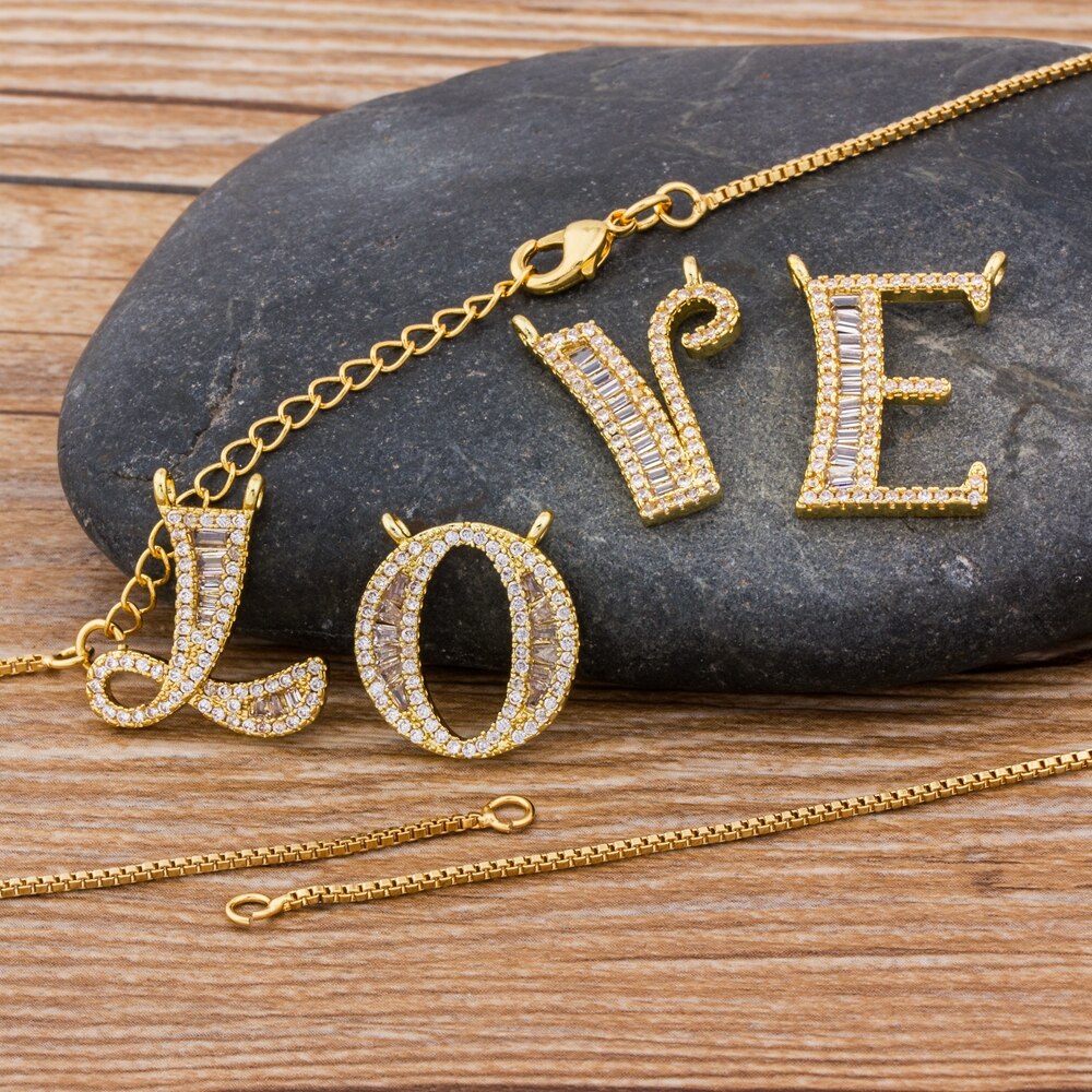 Luxury Gold Color A-Z 26 Letters Necklace CZ Pendant for Women Cute  Initials Name Necklace Fashion Party Wedding Jewelry Gift