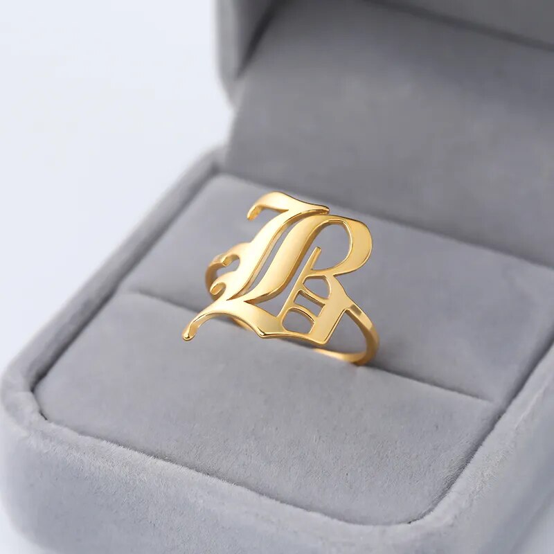 Capital A-Z Initial Letter Ring Stainless Steel Custom Jewelry Punk Anillos Mujer Old English Ring for Men BFF Jewelry Gift