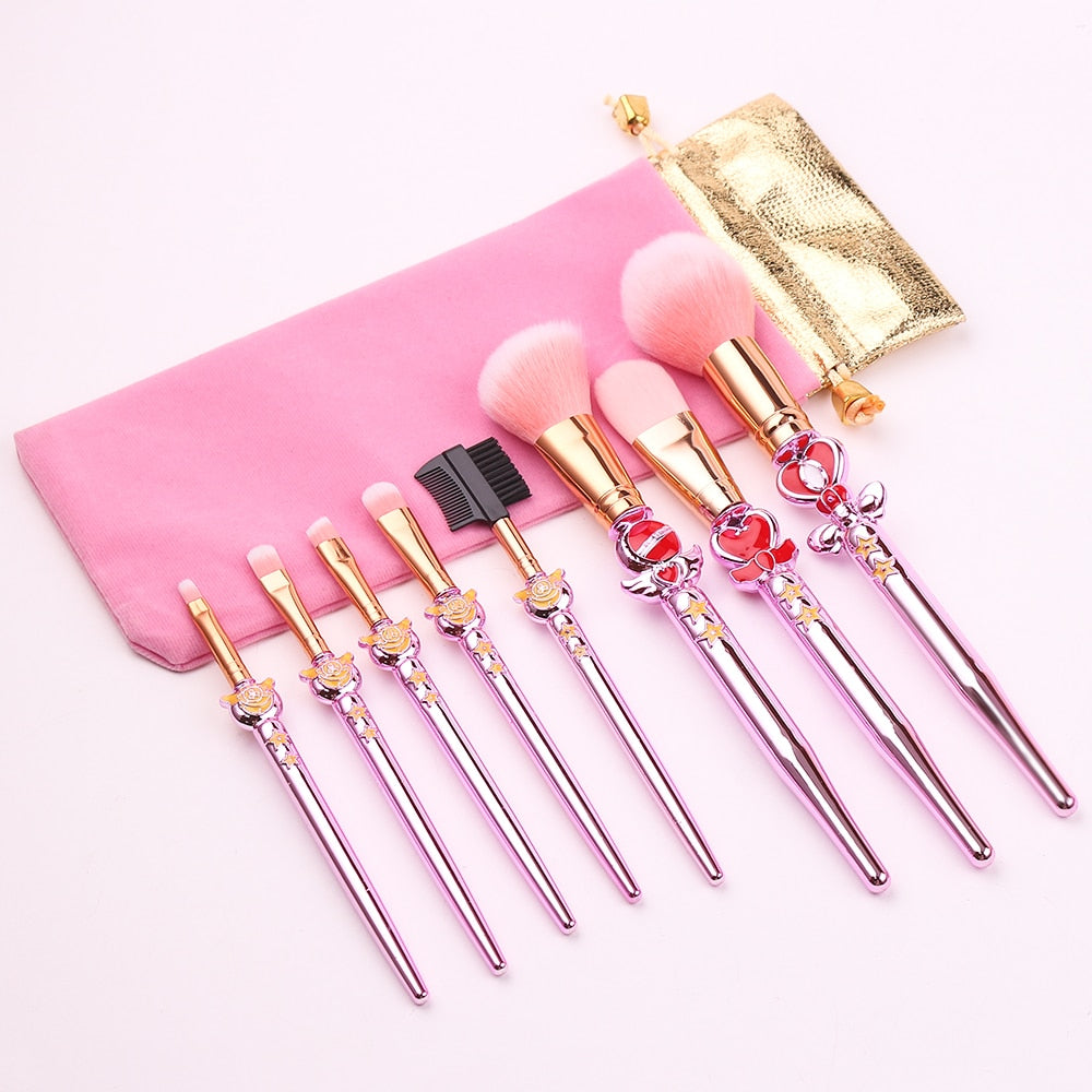 New 8pcs Pro Makeup Brushes Sets & Kits Moon Anime Soft Hair Blusher Concealer Eye Shadow FOUNDATION Lip Brush Cosmetics Tool