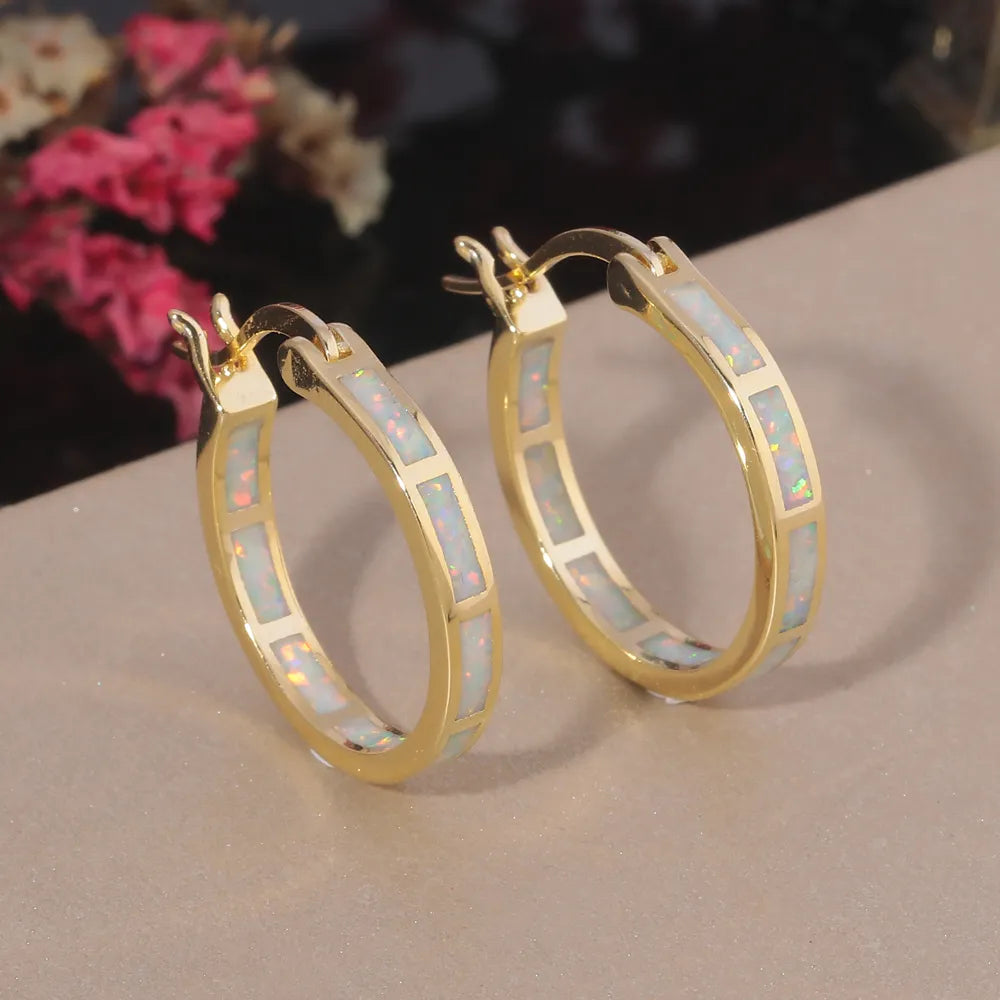 CiNily White Fire Opal Hoop Earrings With Stone Silver Plated Small Round Circle Chic Summer Punk Jewelry Best Gifts for Woman