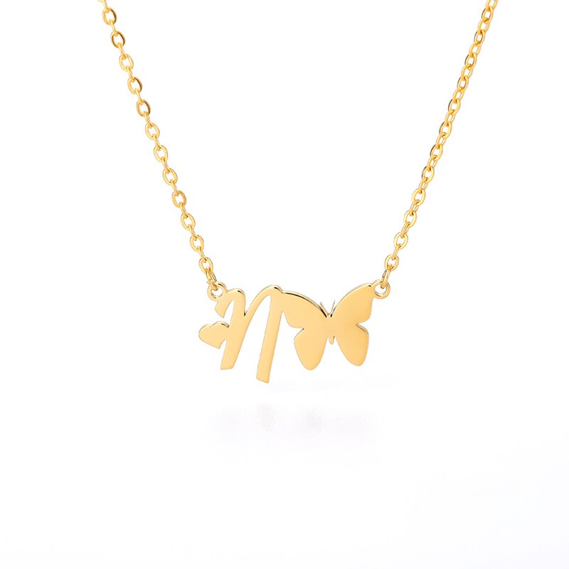 Butterfly Initial Necklace For Women Stainless Steel Gold Color A-Z Letter Necklace Pendant Bijoux Femme 2020 Boho Jewelry Gift