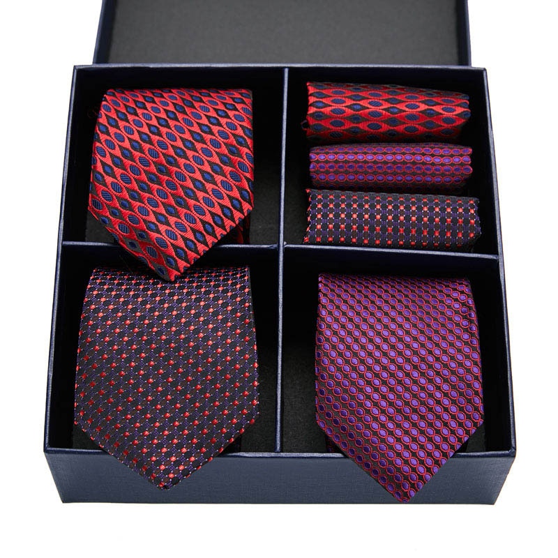 Gift box packing Silk Ties For Men Novelty Hanky  Set 3 Styles  Men's Tie Formal Red Cravat for Wedding Business Necktie