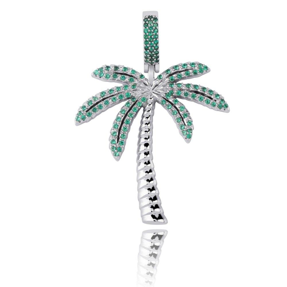 TOPGRILLZ Coconut Tree Iced Out Cubic Zircon Pendant&amp; Necklace Gold Silver Color Plated Hip Hop Men&#39;s Jewelry