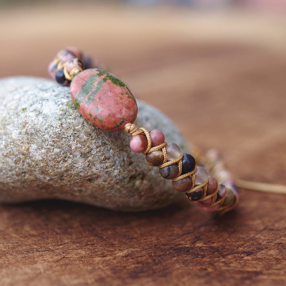 4mm Beads Rhodonite Natural Stone Charm Bracelet Women Men String Braided Bracelets Yoga Friendship Lover Bracelet