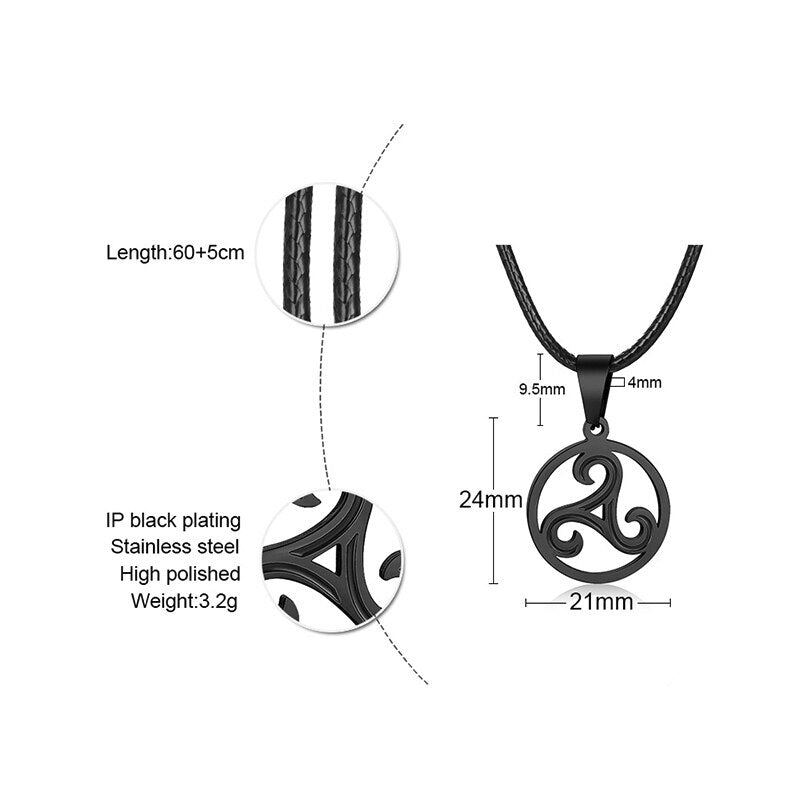 TRISKELE MEN NECKLACE STAINLESS STEEL TRISKELION TRIPLE SPIRAL PENDANT JEWELRY GIFTS FOR ATHLETES