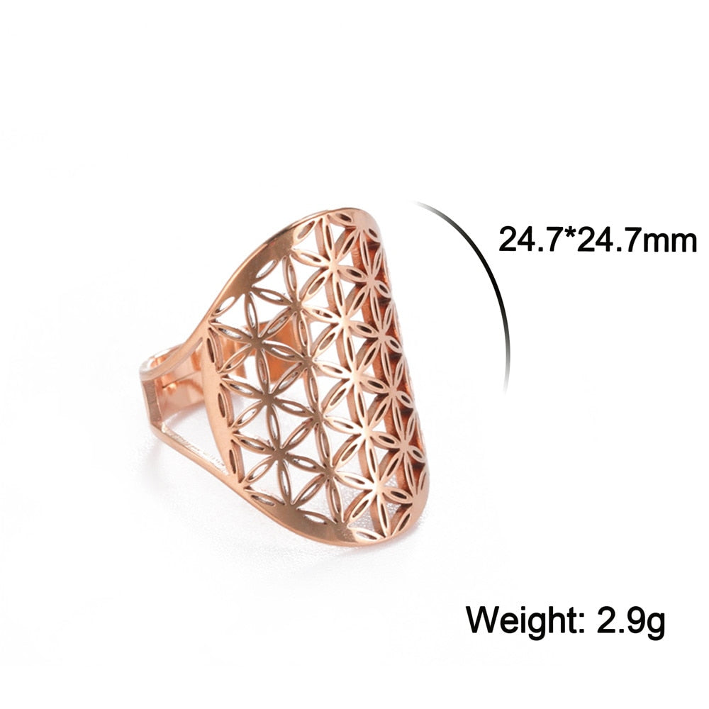 Skyrim Viking Flower of Life Ring Vintage Adjustable Stainless Steel Sacred Geometry Rings for Women Amulet Jewelry Wholesale