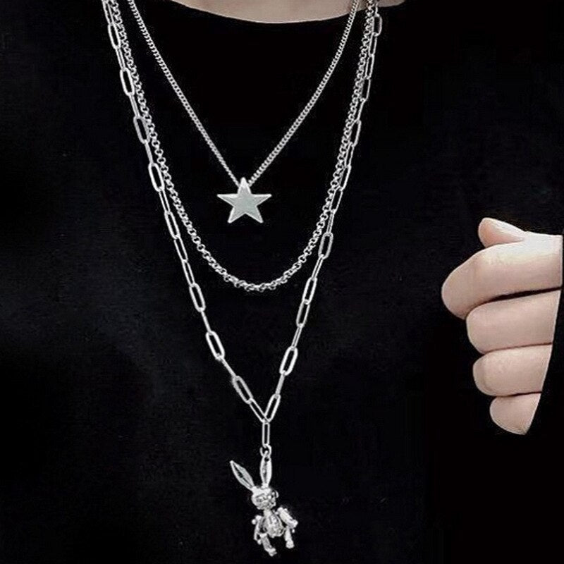 Newest Hot Fashion Multilayer Hip Hop Long Chain Necklace Women Men Gifts Key Cross Pendant Necklace Accessories Jewelry