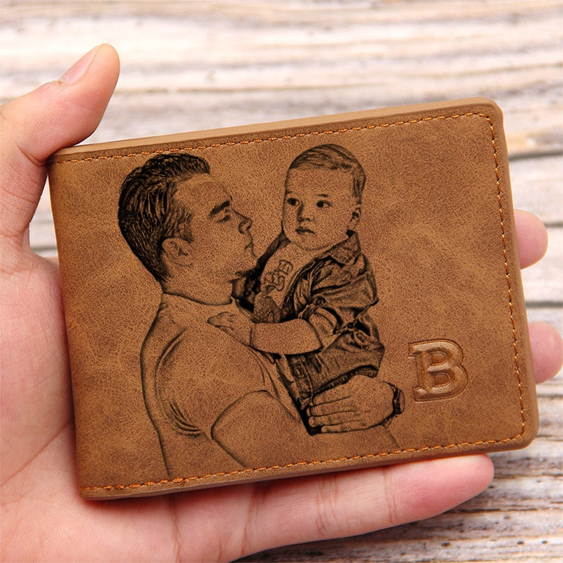 Picture Wallet Custom Engraving Wallet Frosted Retro Multifunction Wallets Multi Card Holder Leisure Coin Bag Father's Day Gift.