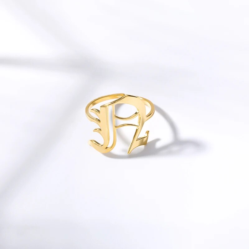 Capital A-Z Initial Letter Ring Stainless Steel Custom Jewelry Punk Anillos Mujer Old English Ring for Men BFF Jewelry Gift