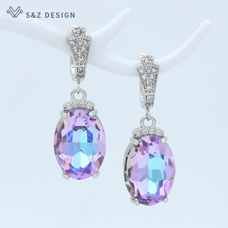 S&amp;Z DESIGN New Fashion Oval Large Crystal Dangle Earrings For Women Wedding Luxury Rose Gold Zirconia Jewelry