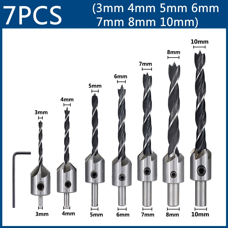 XCAN 3mm-10mm HSS Countersink Drill Bit Set Reamer Woodworking Chamfer Drill Counterbore Pliot Hole Cutter Screw Hole Drill