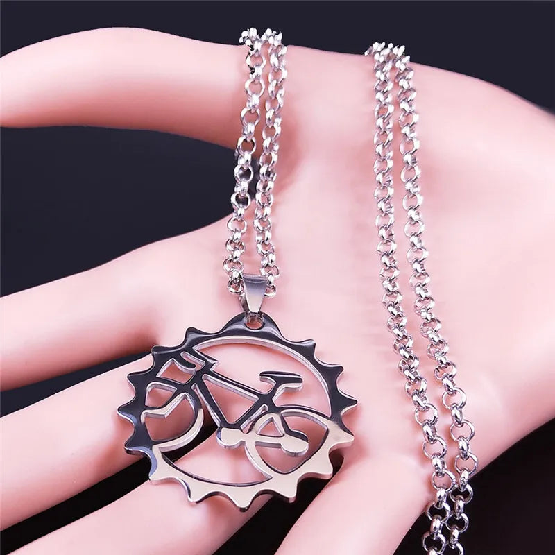Fashion Bicycle Stainless Steel Chain Necklace Women Bike Cycling Necklaces Pendants Jewelry pingente bicicleta N2654S01