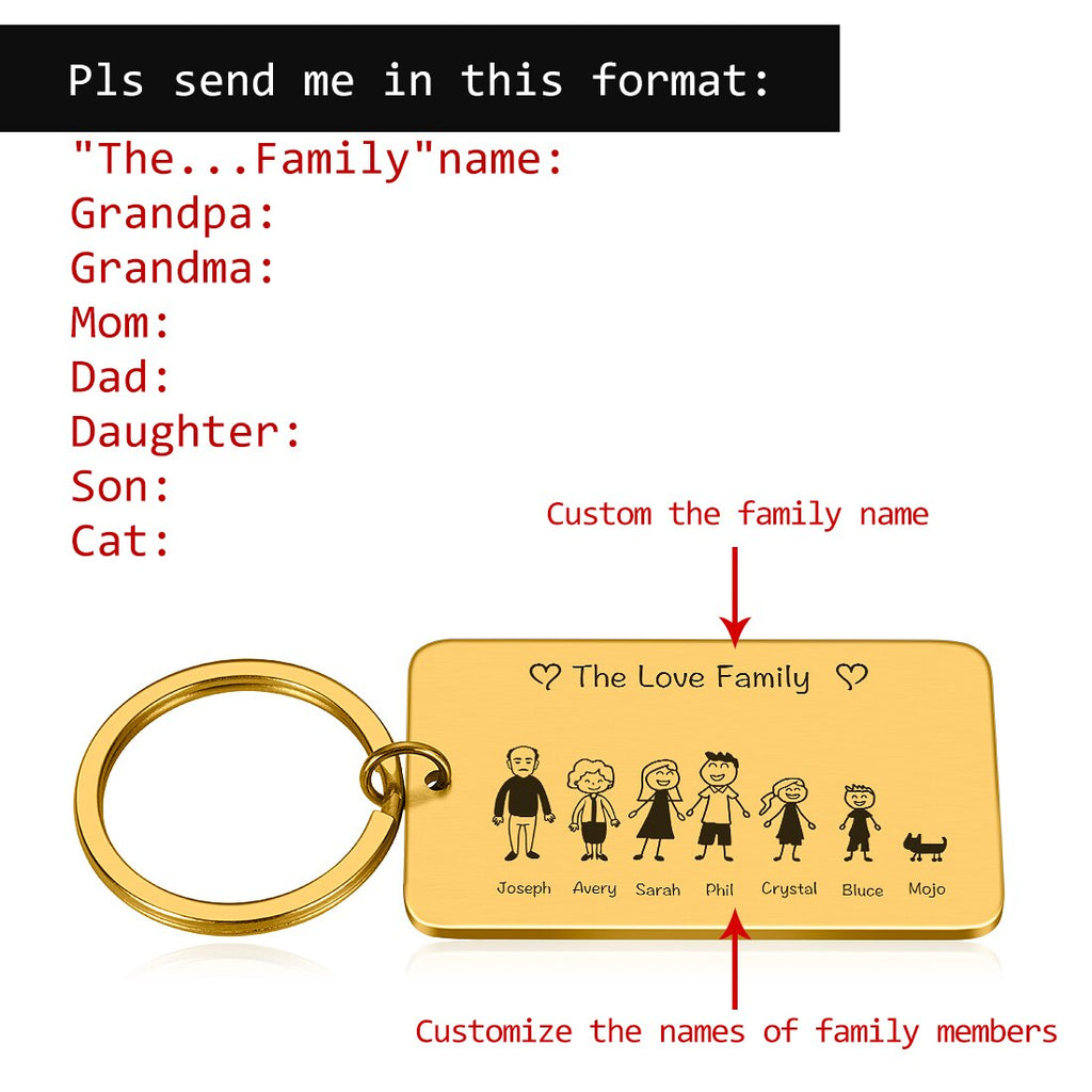 Personalized Family Keychain Engraved Family Gifts for Parents Children Present Keyring Bag Charm Families Member Gift Key Chain