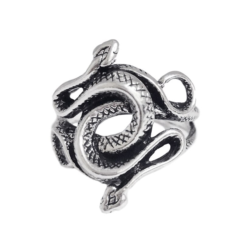 Ring For Women Girls Snake Smile Fashion Men Jewelry Vintage Ancient Silver Color Punk Hip Hop Adjustable Boho Frog