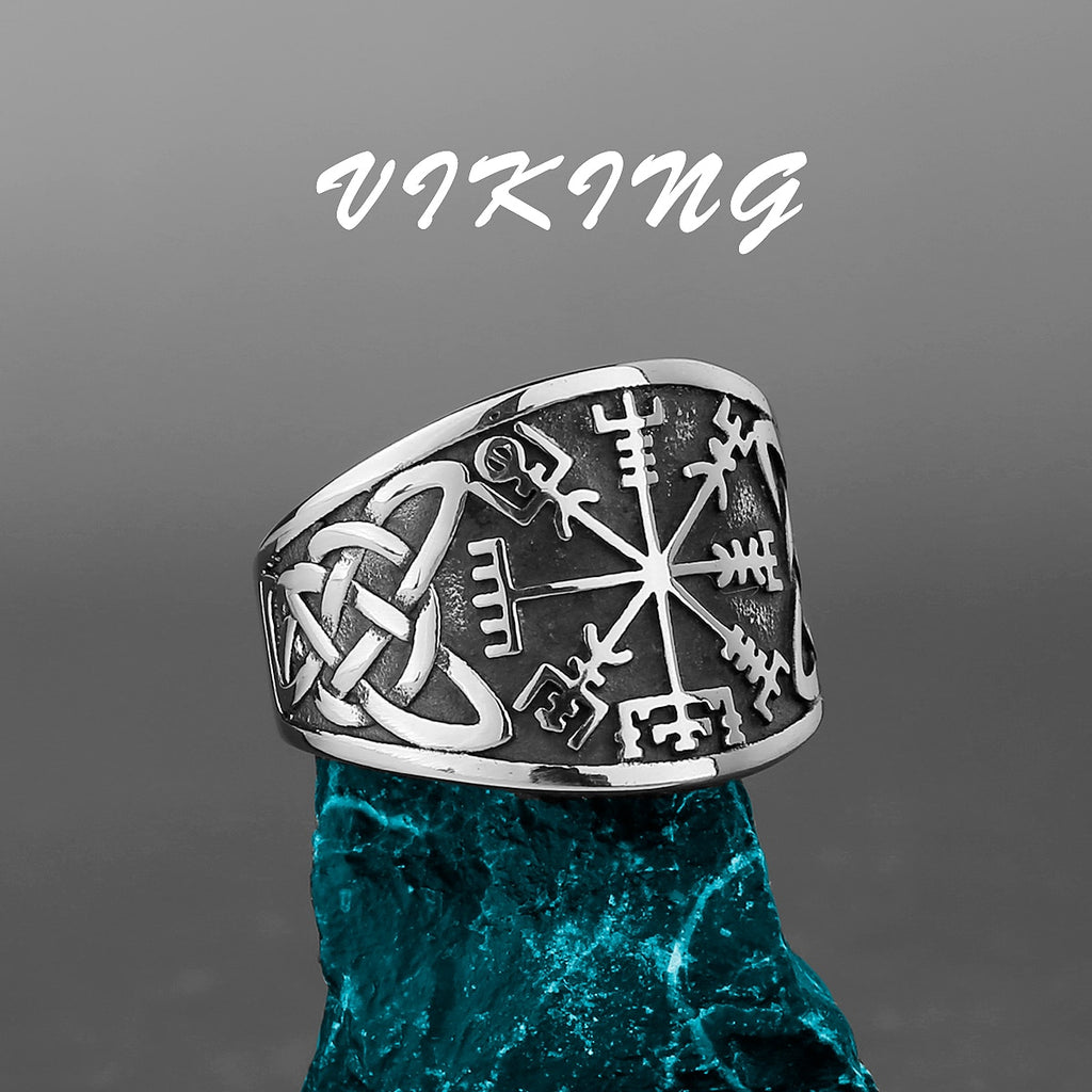 Men Nordic Viking Stainless Steel Ring Anchor Compass Tree of Life Viking Rune Wolf Men and Women Ring Jewelry Factory Wholesale