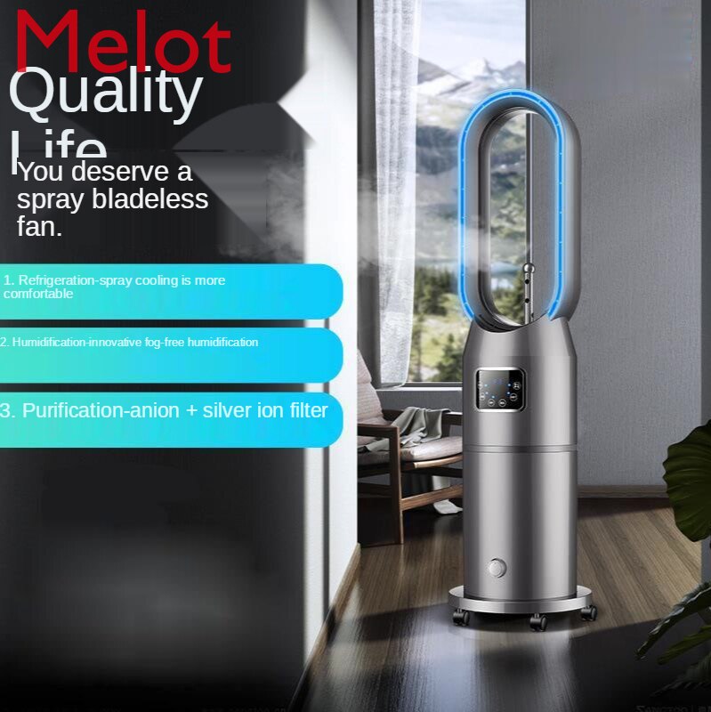 New Bladeless Fan Spray Refrigeration Household Air Conditioner Fan Humidifier Air Circulation Anion Purifier