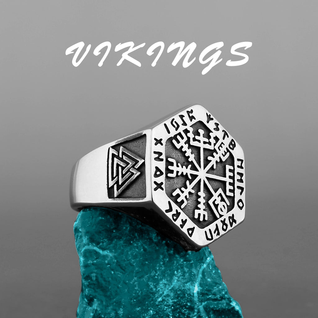 Men Nordic Viking Stainless Steel Ring Anchor Compass Tree of Life Viking Rune Wolf Men and Women Ring Jewelry Factory Wholesale