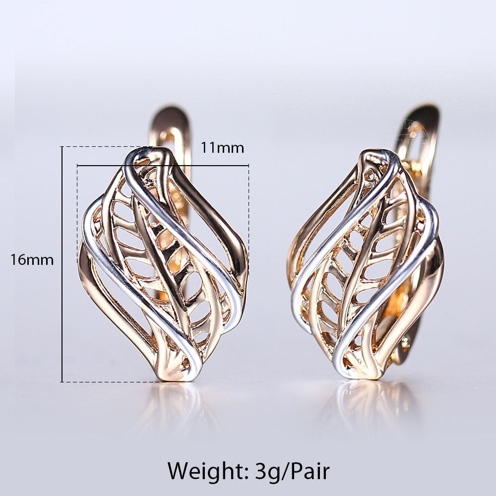 Leaf Shaped Stud Earring 585 White Rose Gold Color Geometric Cut Out Leaf Clear Cubic Zircon Drop Earrings for Women Girl GE291