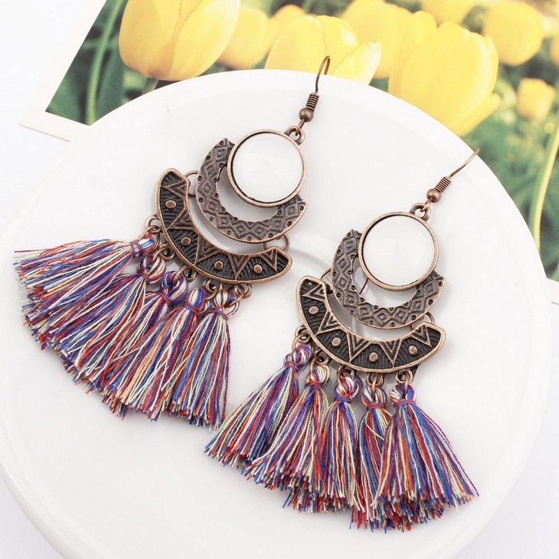 Exknl 25 Colors Tassel Earrings Women Long Fringe Statement Bohemian Drop Boho Hanging Dangle Earrings Accessories 2022