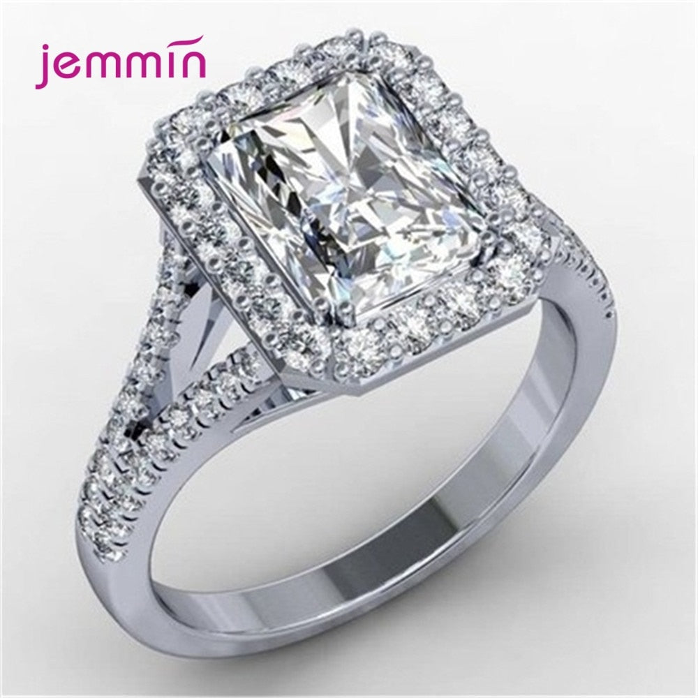 Boutique Women 925 Sterling Silver Engagement Rings Geometric Square CZ Zircon Clear Crystal Korean Trend Ring Bijoux Jewelry