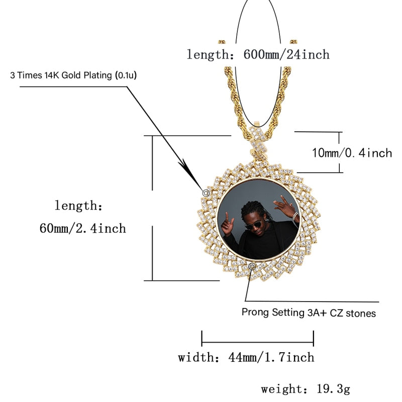 TOPGRILLZ Custom Made Photo Round Medallions Necklace &amp; Pendant with 4mm Tennis Chain Gold Silver Cubic Zircon  Hip hop Jewelry