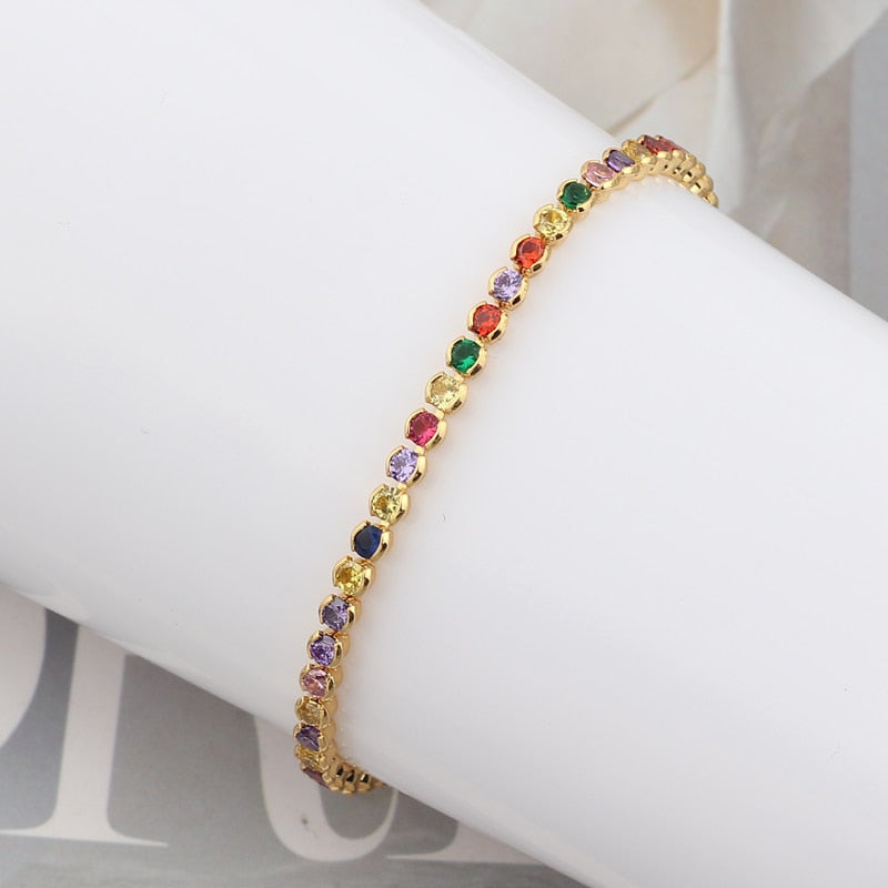 Gold filled baguette cubic zirconia bracelet for women men luxury jewelry rainbow cz tennis gorgeous trendy bangle girls gift