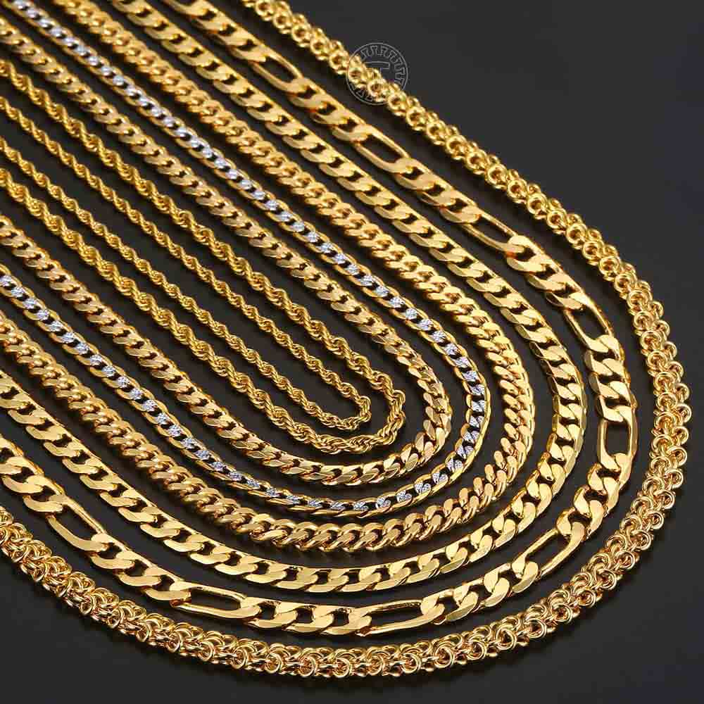 Necklace In Gold For Men And Women Male Collar with Figaro Rope Cuban Link Chain Necklace Fashion Gift Jewelry 18-24