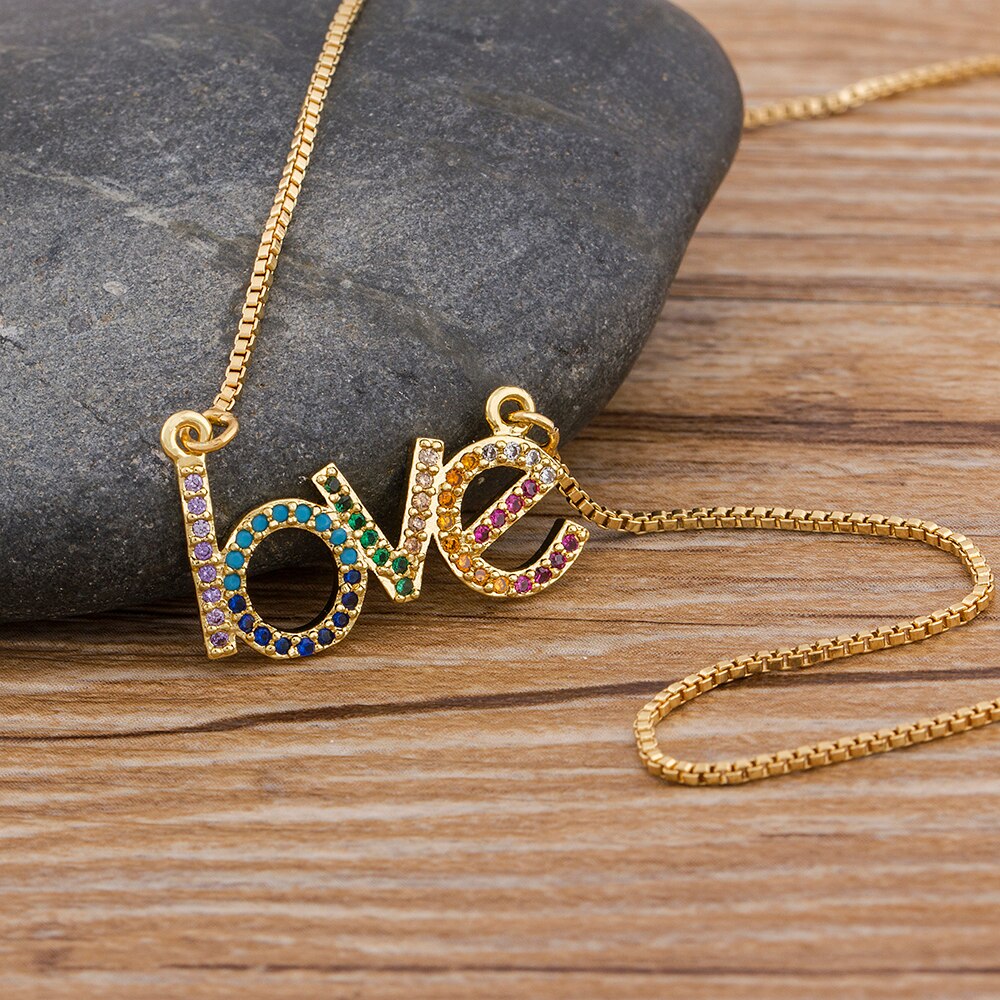 Nidin New Arrival Love Letter Pendant Necklace Gold Color Name Jewelry Chain Chocker For Women Girls Birthday Wedding Party Gift