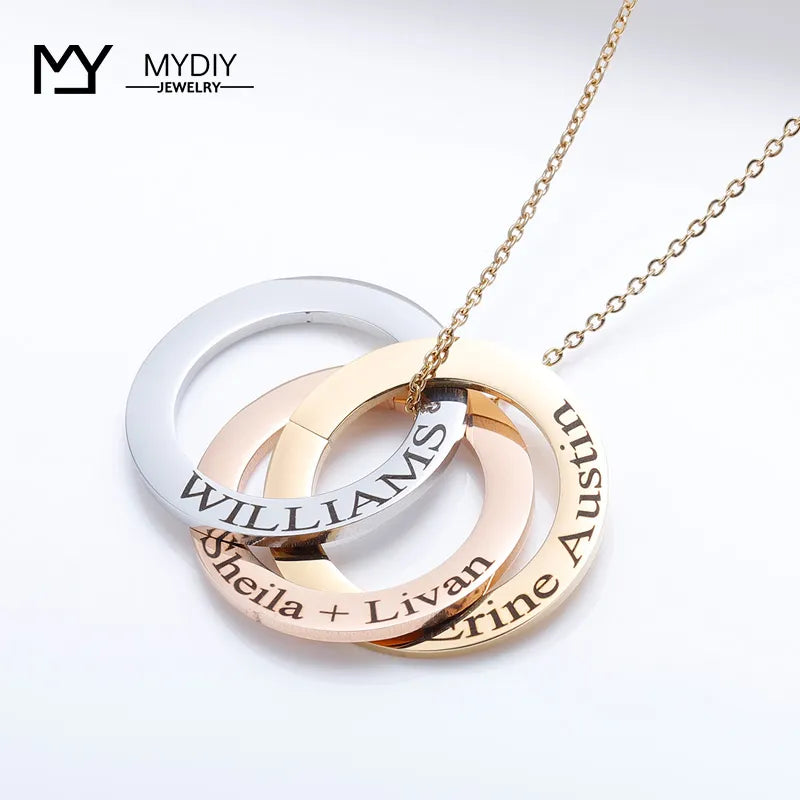 Necklace For Women Family Necklace Personalized Gift Linked Circle Necklaces Custom Children Name Eternity Necklace Mother Gift